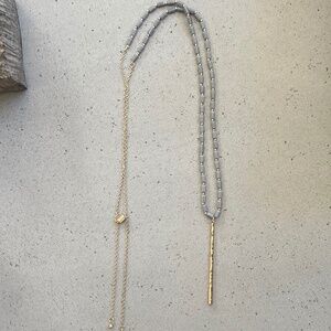 Gold Pendant Drop Necklace w/ Grey Beading (NEW CONDITION)